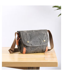 Wax Canvas Leather Mens Dark Gray Small Side Bag Courier Bag Khaki Messenger Bag for Men - imessengerbags