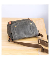 Wax Canvas Leather Mens Dark Gray Small Side Bag Courier Bag Khaki Messenger Bag for Men - imessengerbags
