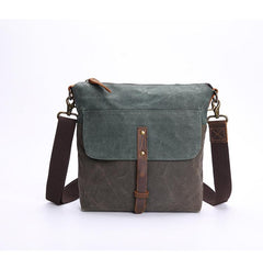 Wax Canvas Leather Mens Small Waterproof Vertical Green Side Bag Courier Bag Messenger Bag for Men - imessengerbags