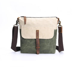 Wax Canvas Leather Mens Small Waterproof Vertical Green Side Bag Courier Bag Messenger Bag for Men - imessengerbags