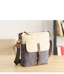 Wax Canvas Leather Mens Small Waterproof Vertical Green Side Bag Courier Bag Messenger Bag for Men - imessengerbags