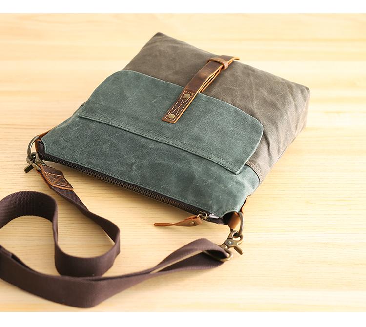 Wax Canvas Leather Mens Small Waterproof Vertical Green Side Bag Couri