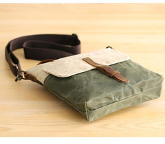 Wax Canvas Leather Mens Small Waterproof Vertical Green Side Bag Courier Bag Messenger Bag for Men - imessengerbags