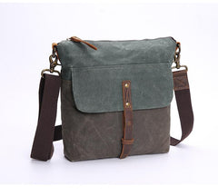 Wax Canvas Leather Mens Small Waterproof Vertical Green Side Bag Courier Bag Messenger Bag for Men - imessengerbags