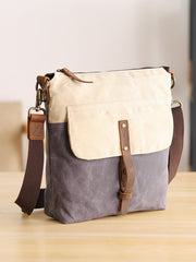 Wax Canvas Leather Mens Small Waterproof Vertical Green Side Bag Courier Bag Messenger Bag for Men - imessengerbags