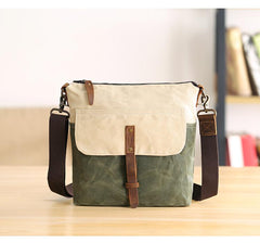 Wax Canvas Leather Mens Small Waterproof Vertical Green Side Bag Courier Bag Messenger Bag for Men - imessengerbags