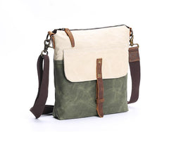Wax Canvas Leather Mens Small Waterproof Vertical Green Side Bag Courier Bag Messenger Bag for Men - imessengerbags