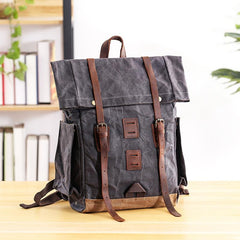 Waxed Canvas Leather Mens 16‘’ Army Green Backpack Travel Backpack Gray Hiking Backpack for Men - imessengerbags