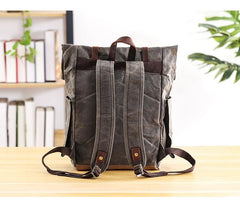 Waxed Canvas Leather Mens 16‘’ Army Green Backpack Travel Backpack Gray Hiking Backpack for Men - imessengerbags