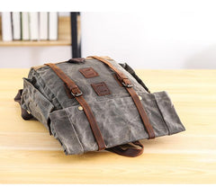 Waxed Canvas Leather Mens 16‘’ Army Green Backpack Travel Backpack Gray Hiking Backpack for Men - imessengerbags