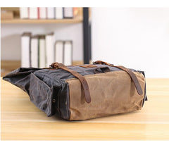 Waxed Canvas Leather Mens 16‘’ Army Green Backpack Travel Backpack Gray Hiking Backpack for Men - imessengerbags