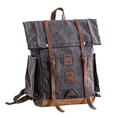 Waxed Canvas Leather Mens 16‘’ Army Green Backpack Travel Backpack Gray Hiking Backpack for Men - imessengerbags