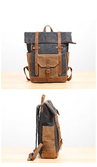 Waxed Canvas Leather Mens 17‘’ Lake Green Backpack Khaki Travel Backpack Dark Gray Hiking Backpack for Men - imessengerbags