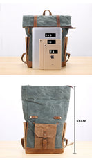 Waxed Canvas Leather Mens 17‘’ Lake Green Backpack Khaki Travel Backpack Dark Gray Hiking Backpack for Men - imessengerbags