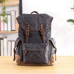 Waxed Canvas Leather Mens Army Green 15‘’ Large Backpack Travel Backpack College Backpack for Men - imessengerbags