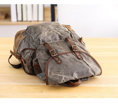 Waxed Canvas Leather Mens Army Green 15‘’ Large Backpack Travel Backpack College Backpack for Men - imessengerbags