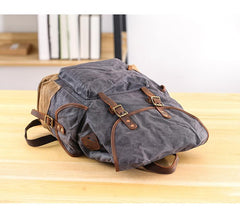 Waxed Canvas Leather Mens Army Green 15‘’ Large Backpack Travel Backpack College Backpack for Men - imessengerbags