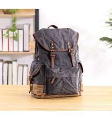 Waxed Canvas Leather Mens Army Green 15‘’ Large Backpack Travel Backpack College Backpack for Men - imessengerbags
