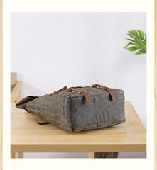 Waxed Canvas Leather Mens 15‘’ Green Waterproof Backpack Khaki Travel Backpack Hiking Backpack for Men - imessengerbags