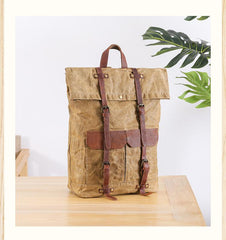 Waxed Canvas Leather Mens 15‘’ Green Waterproof Backpack Khaki Travel Backpack Hiking Backpack for Men - imessengerbags