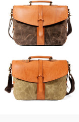 Waxed Canvas Leather Mens Casual 14'' Messenger Bag Side Bag Computer Bag For Men