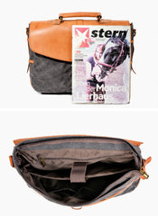 Waxed Canvas Leather Mens Casual 14'' Messenger Bag Side Bag Computer Bag For Men