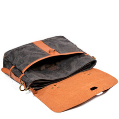 Waxed Canvas Leather Mens Casual 14'' Messenger Bag Side Bag Computer Bag For Men