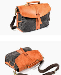 Waxed Canvas Leather Mens Casual 14'' Messenger Bag Side Bag Computer Bag For Men