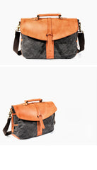 Waxed Canvas Leather Mens Casual 14'' Messenger Bag Side Bag Computer Bag For Men