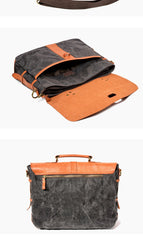 Waxed Canvas Leather Mens Casual 14'' Messenger Bag Side Bag Computer Bag For Men