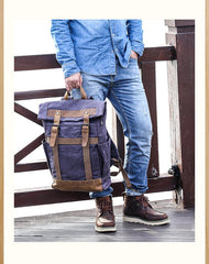 Waxed Canvas Leather Mens 15‘’ Gray College Backpack Travel Backpack Hiking Backpack for Men - imessengerbags