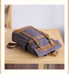 Waxed Canvas Leather Mens 15‘’ Gray College Backpack Travel Backpack Hiking Backpack for Men - imessengerbags