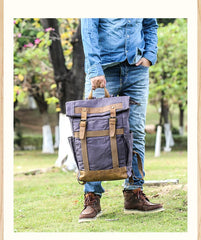 Waxed Canvas Leather Mens 15‘’ Gray College Backpack Travel Backpack Hiking Backpack for Men - imessengerbags