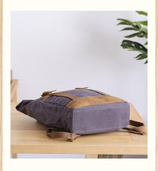 Waxed Canvas Leather Mens 15‘’ Gray College Backpack Travel Backpack Hiking Backpack for Men - imessengerbags