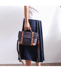 Canvas Leather Mens Womens Small Side Bag Green Courier Bag Messenger Bag for Men - imessengerbags