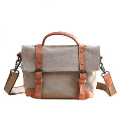 Canvas Leather Mens Womens Small Side Bag Green Courier Bag Messenger Bag for Men - imessengerbags