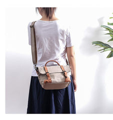 Canvas Leather Mens Womens Small Side Bag Green Courier Bag Messenger Bag for Men - imessengerbags
