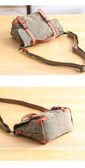 Canvas Leather Mens Womens Small Side Bag Green Courier Bag Messenger Bag for Men - imessengerbags