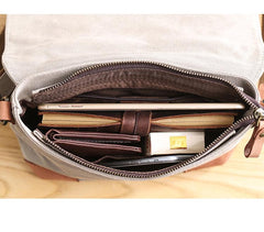 Canvas Leather Mens Womens Small Side Bag Green Courier Bag Messenger Bag for Men - imessengerbags