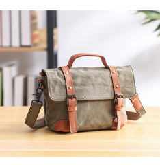Canvas Leather Mens Womens Small Side Bag Green Courier Bag Messenger Bag for Men - imessengerbags