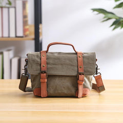 Canvas Leather Mens Womens Small Side Bag Green Courier Bag Messenger Bag for Men - imessengerbags