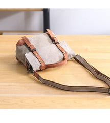 Canvas Leather Mens Womens Small Side Bag Green Courier Bag Messenger Bag for Men - imessengerbags