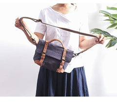 Canvas Leather Mens Womens Small Side Bag Green Courier Bag Messenger Bag for Men - imessengerbags