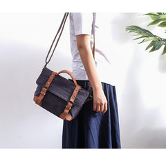 Canvas Leather Mens Womens Small Side Bag Green Courier Bag Messenger Bag for Men - imessengerbags