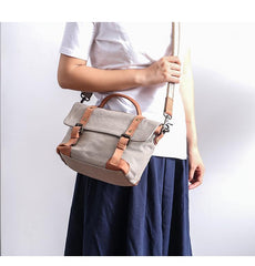 Canvas Leather Mens Womens Small Side Bag Green Courier Bag Messenger Bag for Men - imessengerbags