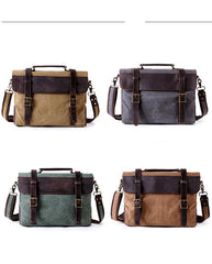 Washed Canvas Leather Mens Side Bag 14‘’ Messenger Bag Computer Bag For Men - imessengerbags