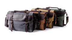 Washed Canvas Leather Mens Side Bag 14‘’ Messenger Bag Computer Bag For Men