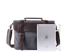 Washed Canvas Leather Mens Side Bag 14‘’ Messenger Bag Computer Bag For Men - imessengerbags
