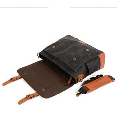 Waxed Canvas Leather Mens Retro 14'' Handbag Messenger Bag Computer Bag For Men