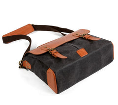 Waxed Canvas Leather Mens Retro 14'' Handbag Messenger Bag Computer Bag For Men